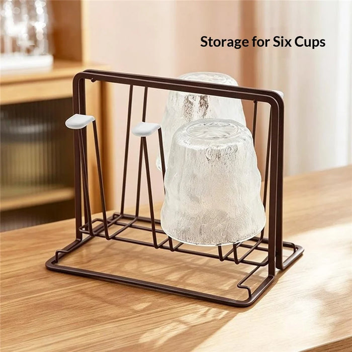 6-Cup Drying Rack Carbon Steel Upside Down Kitchen Countertop Cup Holder - Coffee - 2