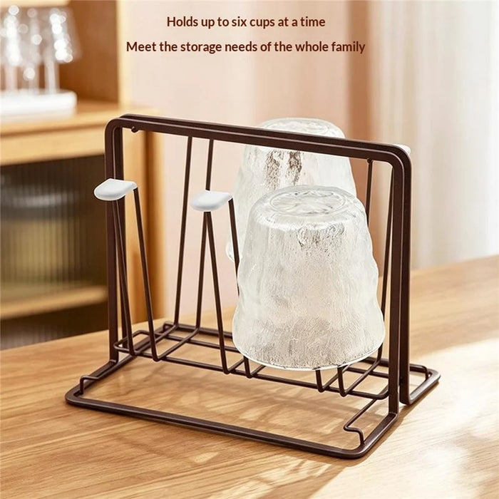 6-Cup Drying Rack Carbon Steel Upside Down Kitchen Countertop Cup Holder - Coffee - 7