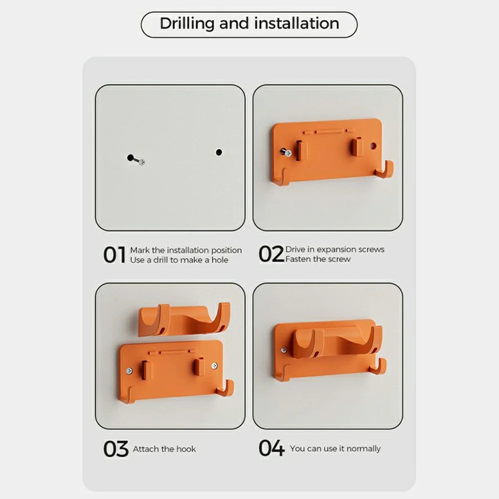 Double Layer Hook Wall Mount Storage Rack Multipurpose Tool Holder Hanger for Garden Kitchen Garage - Orange - 6
