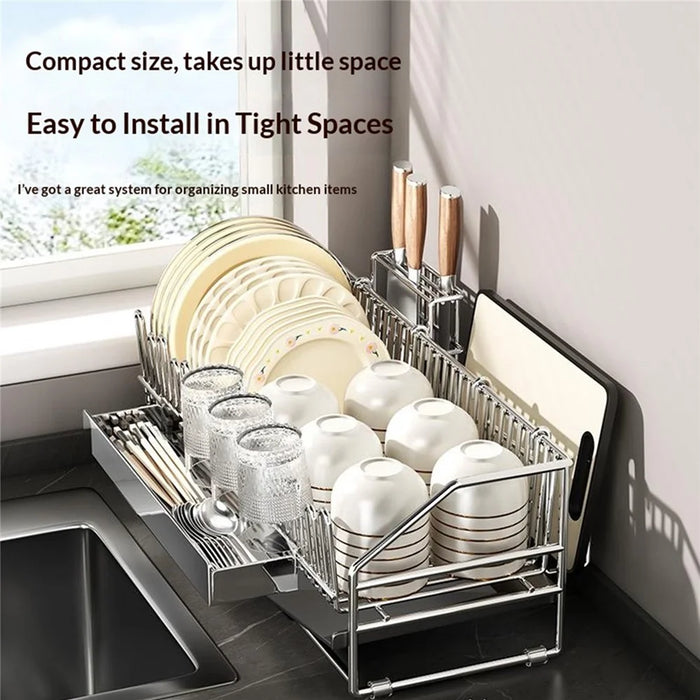 Stainless Steel Dish Drying Rack with Cup Holder Knife Stand Cutting Board Rack and Utensil Box - 2