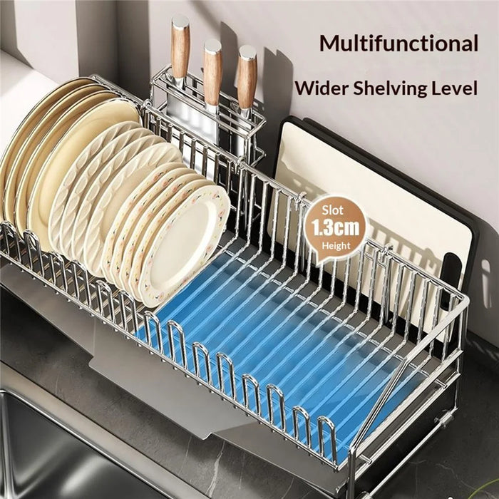 Stainless Steel Dish Drying Rack with Cup Holder Knife Stand Cutting Board Rack and Utensil Box - 3