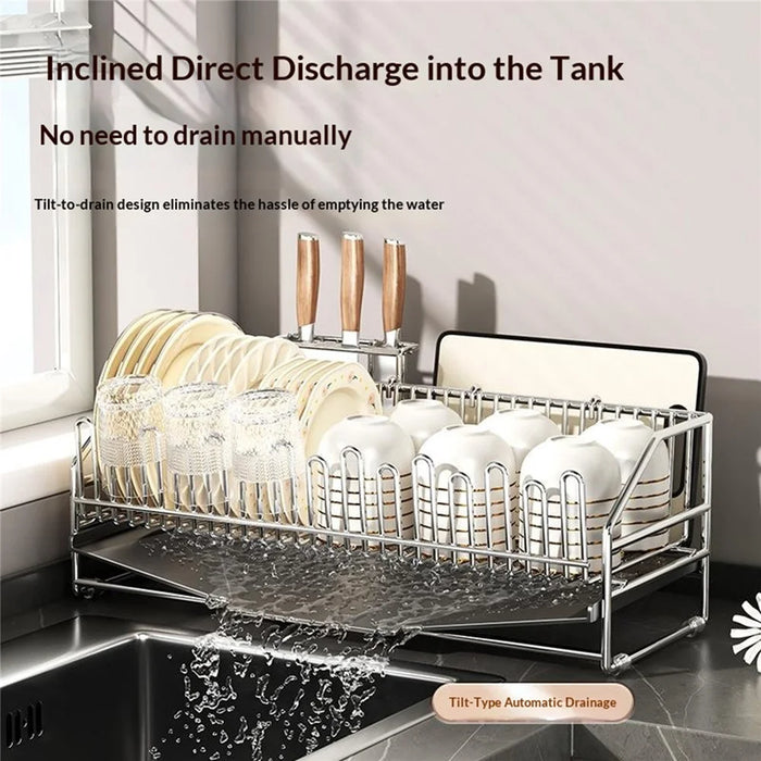 Stainless Steel Dish Drying Rack with Cup Holder Knife Stand Cutting Board Rack and Utensil Box - 4
