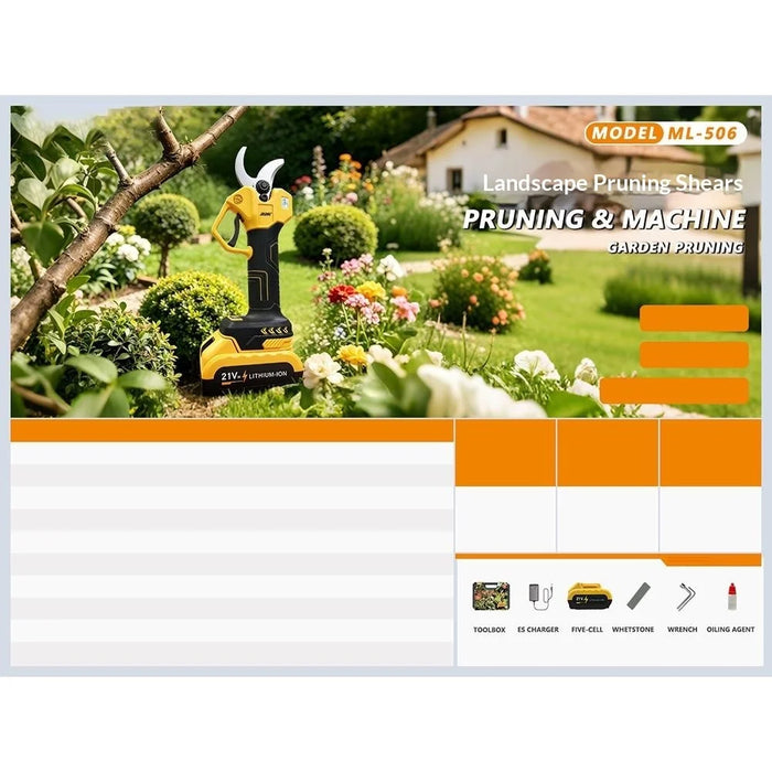 MDHL ML-506 1500mAh Cordless Pruning Shear 21V Brushless 3.0cm Cutting Branch Trimmer with Digital Display - 6