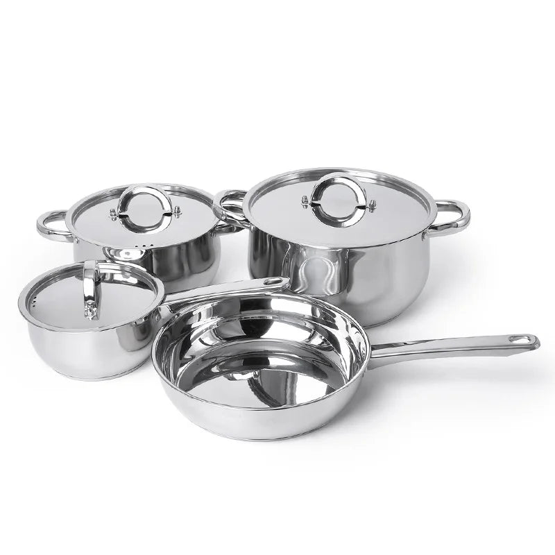 C&E 201 Stainless Steel Cookware with Lid Fry Pan Milk Pot Soup Pot Set (BPA Free, No FDA) - Silver - 1