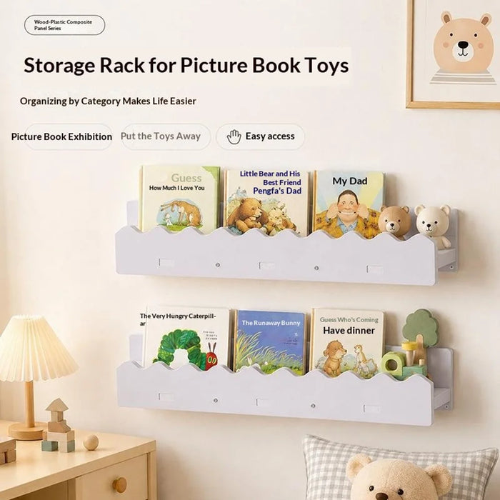 2Pcs Wood Plastic Composite Wall Mounted Shelf Wave Edge Storage Rack for Home - White - 3