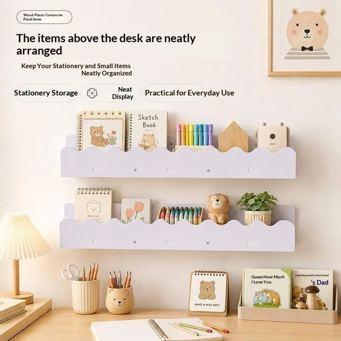 2Pcs Wood Plastic Composite Wall Mounted Shelf Wave Edge Storage Rack for Home - White - 4