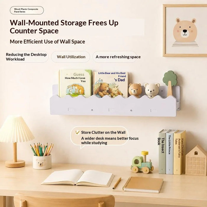 2Pcs Wood Plastic Composite Wall Mounted Shelf Wave Edge Storage Rack for Home - White - 6
