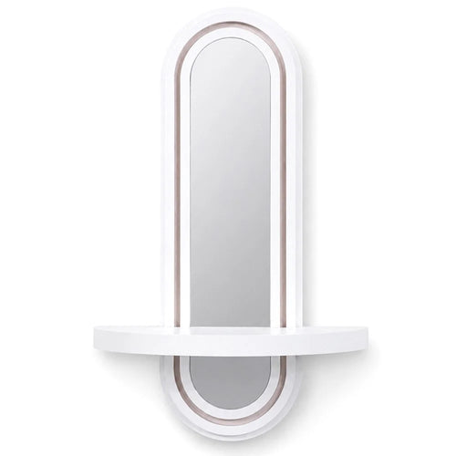 2 in 1 Bohemian Oval Wall Mounted Mirror with Wooden Storage Shelf for Bedroom Bathroom - White - 1