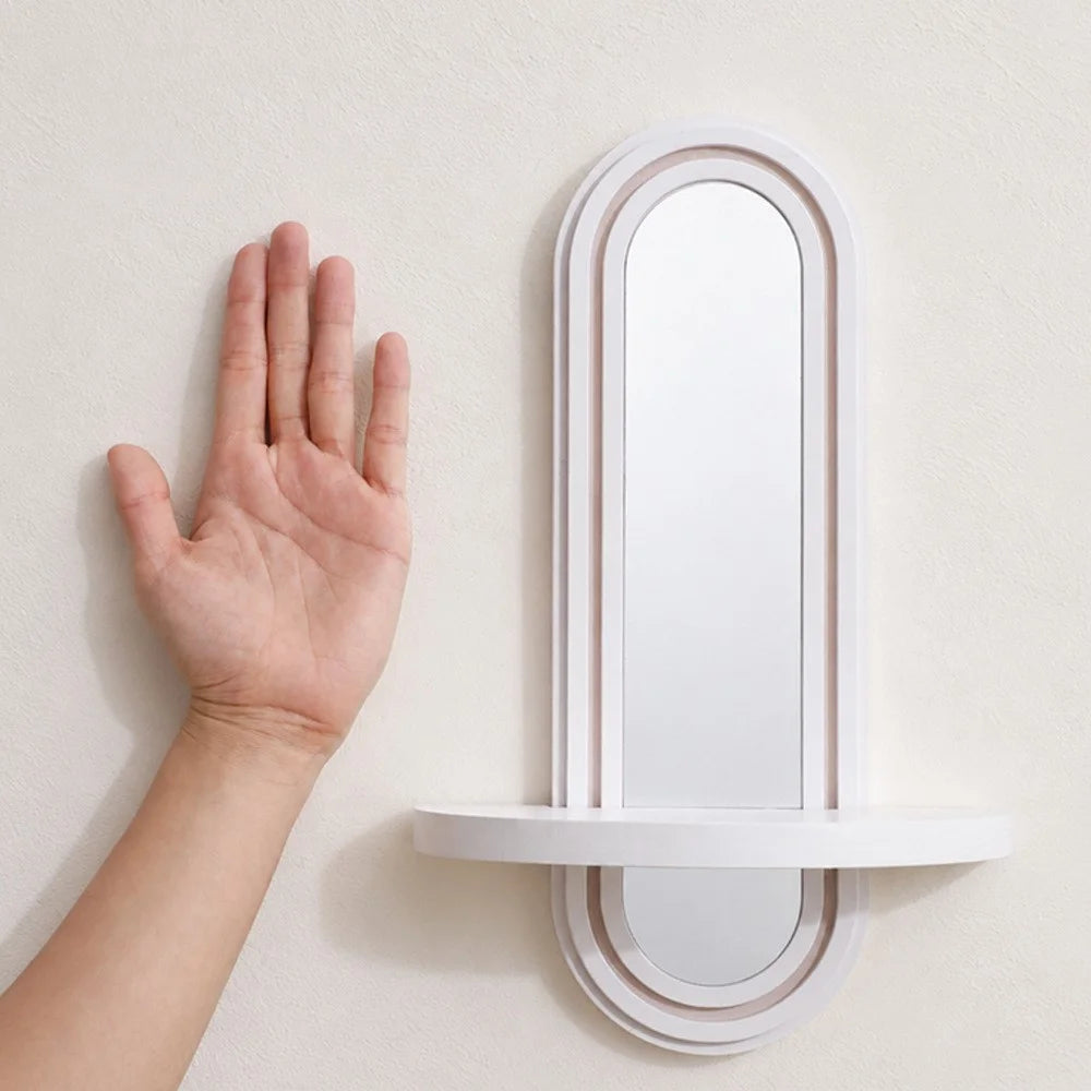 2 in 1 Bohemian Oval Wall Mounted Mirror with Wooden Storage Shelf for Bedroom Bathroom - White - 5
