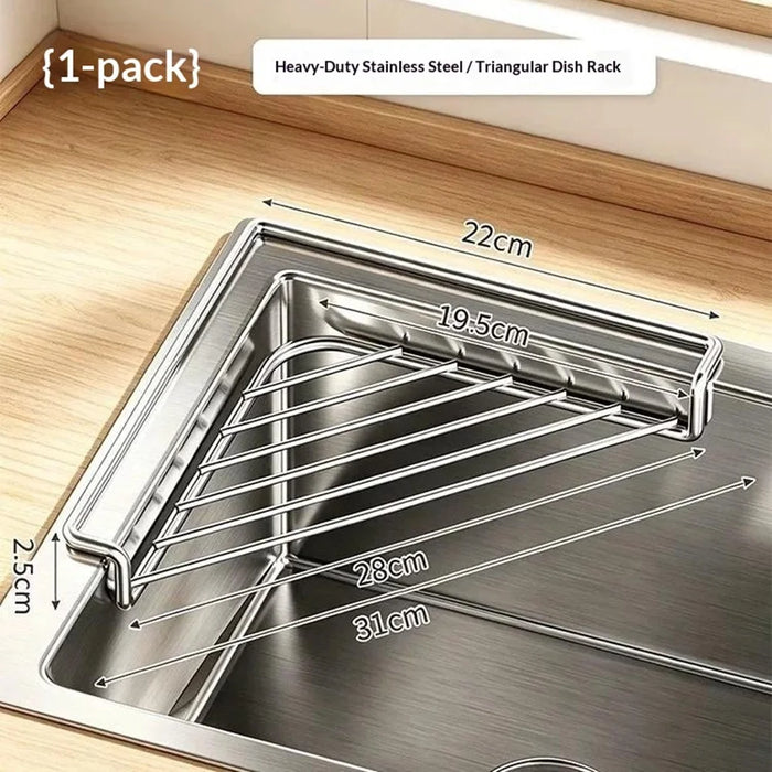 Stainless Steel Triangular Corner Sink Drain Rack Water Draining Shelf for Kitchen Sink - 2