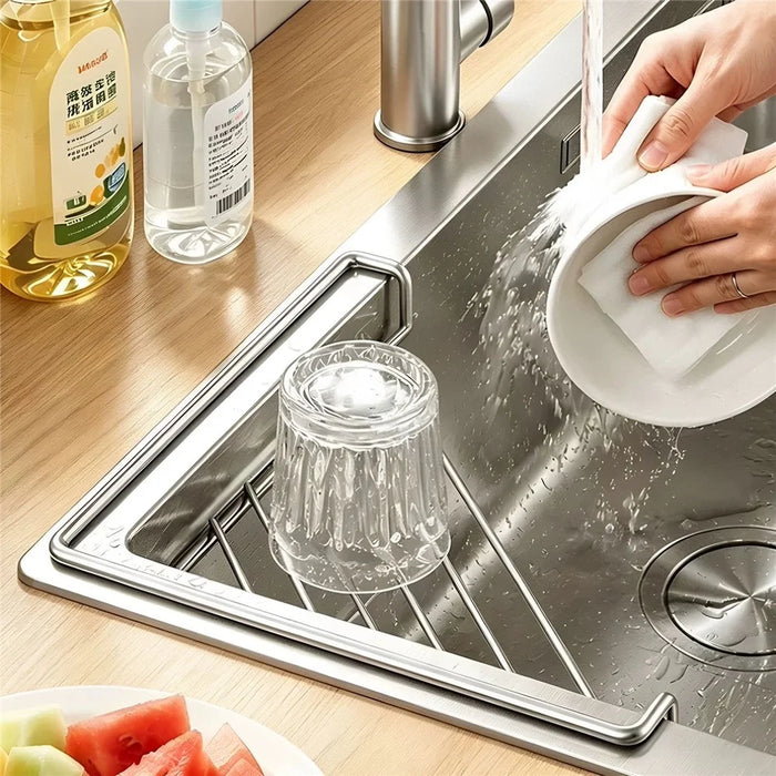 Stainless Steel Triangular Corner Sink Drain Rack Water Draining Shelf for Kitchen Sink - 3