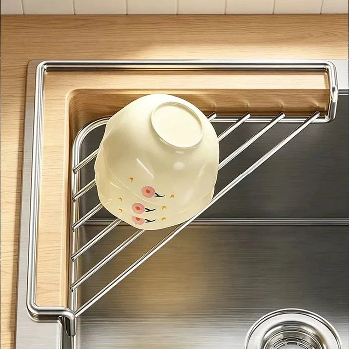 Stainless Steel Triangular Corner Sink Drain Rack Water Draining Shelf for Kitchen Sink - 5