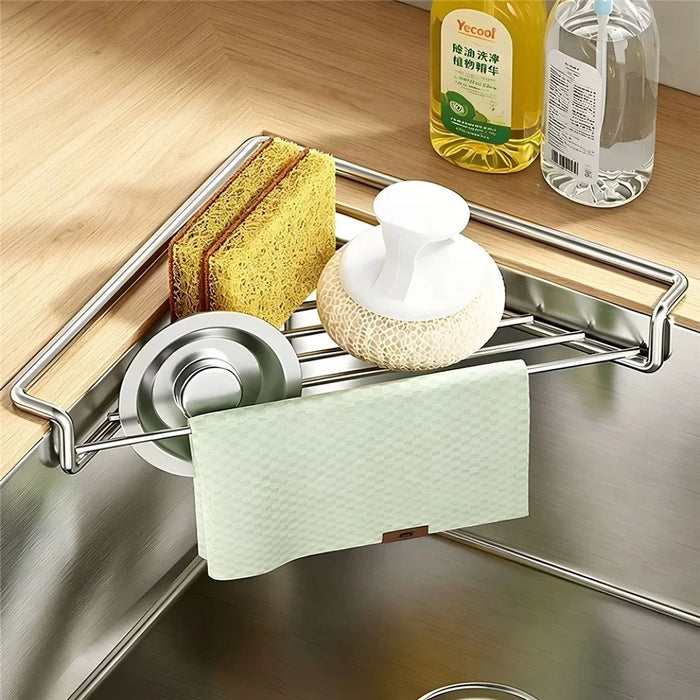 Stainless Steel Triangular Corner Sink Drain Rack Water Draining Shelf for Kitchen Sink - 6
