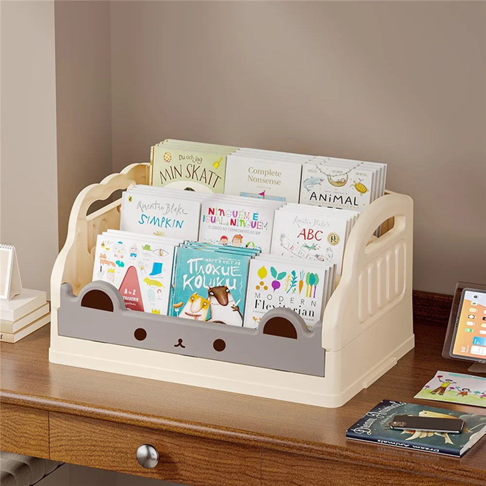Foldable Bookshelf Storage Rack Kids Book Organizer for Desktop - White - 2