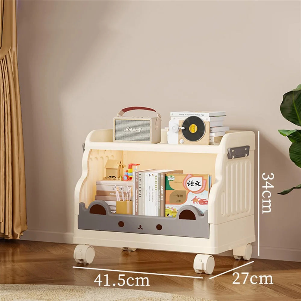 Size S 1 Layer Foldable Bookshelf Storage Rack with 360° Silent Swivel Wheels for Kids Books and Toys , 41.5 x 27 x 34cm - White - 1