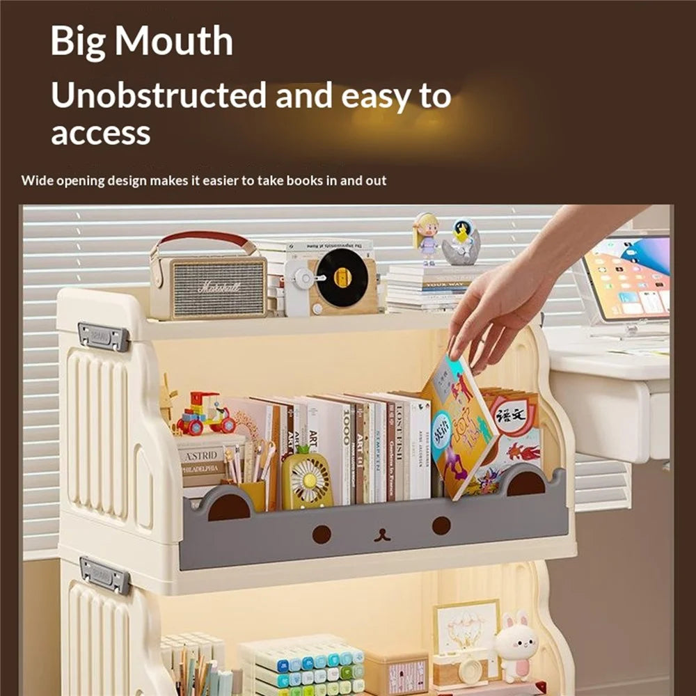 Size L 1 Layer Foldable Bookshelf Storage Rack with 360° Silent Swivel Wheels for Kids Books and Toys , 53 x 31.5 x 37cm - White - 3