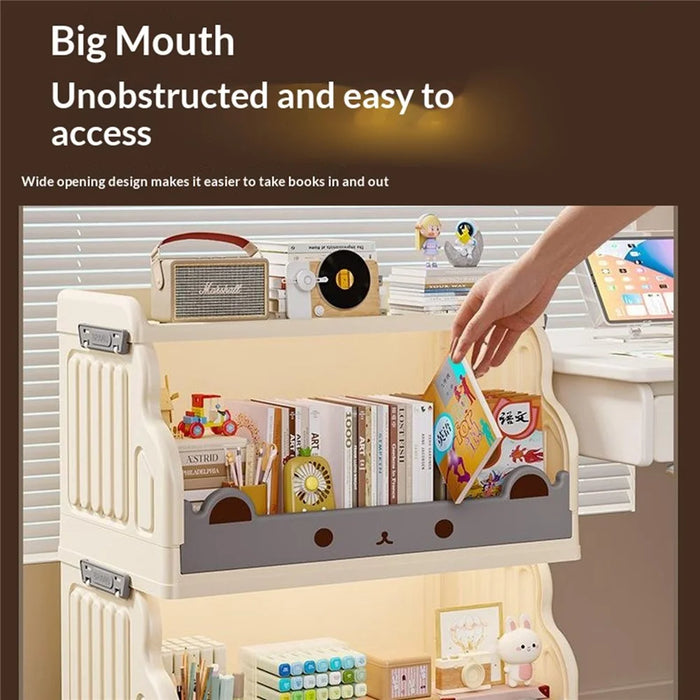 Size L 2 Layers Foldable Bookshelf Storage Rack with 360° Silent Swivel Wheels for Kids Books and Toys , 53 x 31.5 x 65cm - White - 3