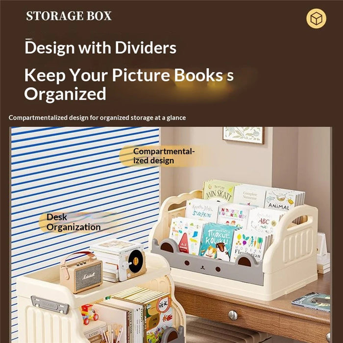 Size L 2 Layers Foldable Bookshelf Storage Rack with 360° Silent Swivel Wheels for Kids Books and Toys , 53 x 31.5 x 65cm - White - 5