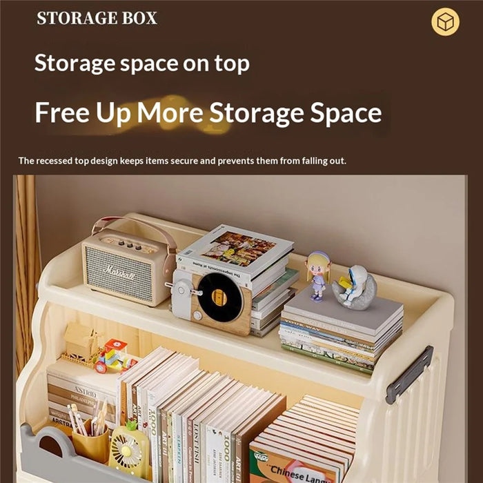 Size L 2 Layers Foldable Bookshelf Storage Rack with 360° Silent Swivel Wheels for Kids Books and Toys , 53 x 31.5 x 65cm - White - 6