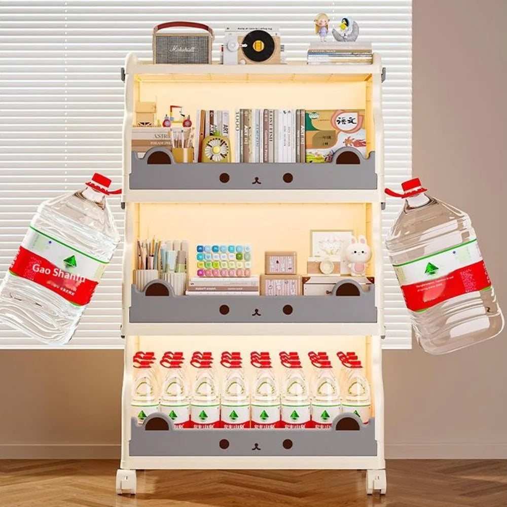 Size S 3 Layers Foldable Bookshelf Storage Rack with 360° Silent Swivel Wheels for Kids Books and Toys , 41.5 x 27 x 84 cm - White - 4