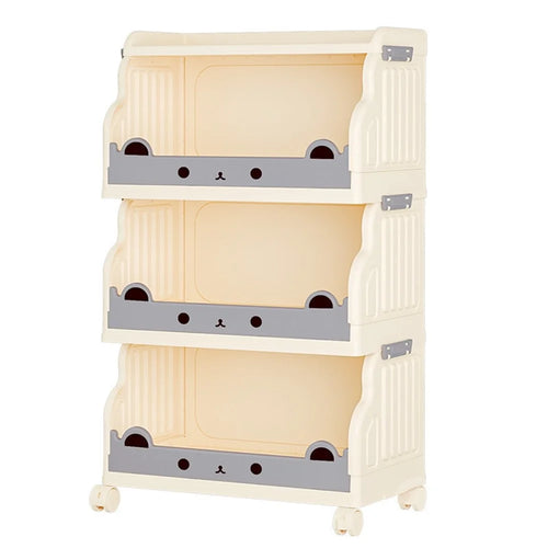 Size L 3 Layers Foldable Bookshelf Storage Rack with 360° Silent Swivel Wheels for Kids Books and Toys , 53 x 31.5 x 93cm - White - 1
