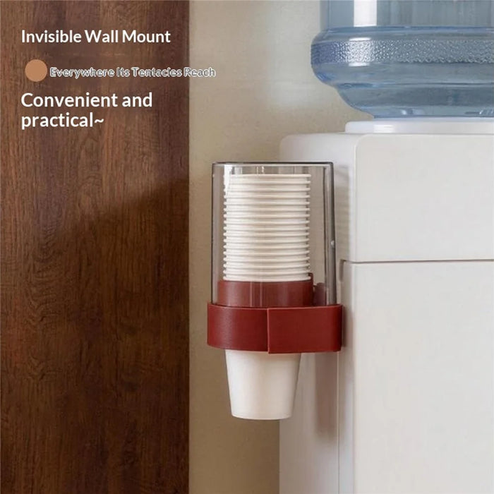 Single Cup Type Wall-Mounted Paper Cup Dispenser No-Drilling Rack with Transparent Dust Cover - Black - 3