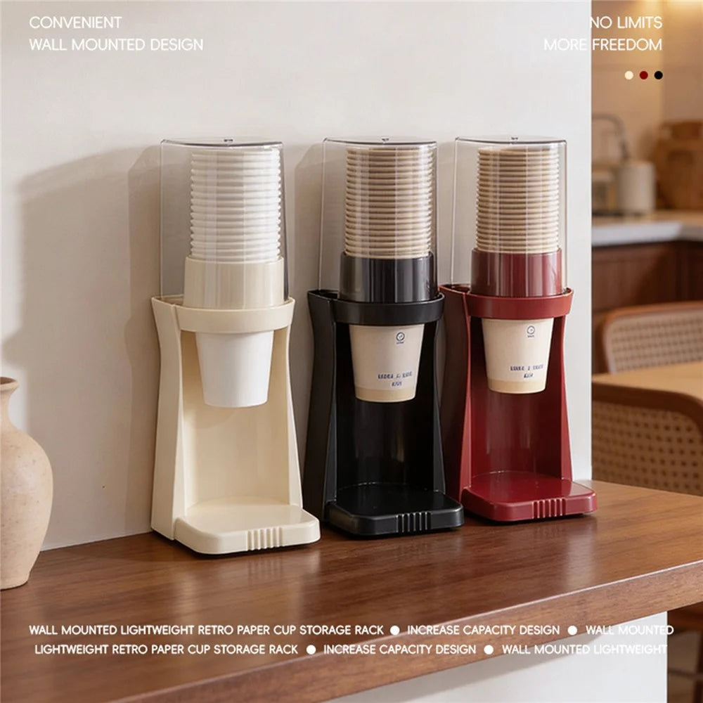 Single Cup Style Cup Dispenser Wall-Mounted Desktop Dual-Use Cup Holder for Home Kitchen Office - Black - 5