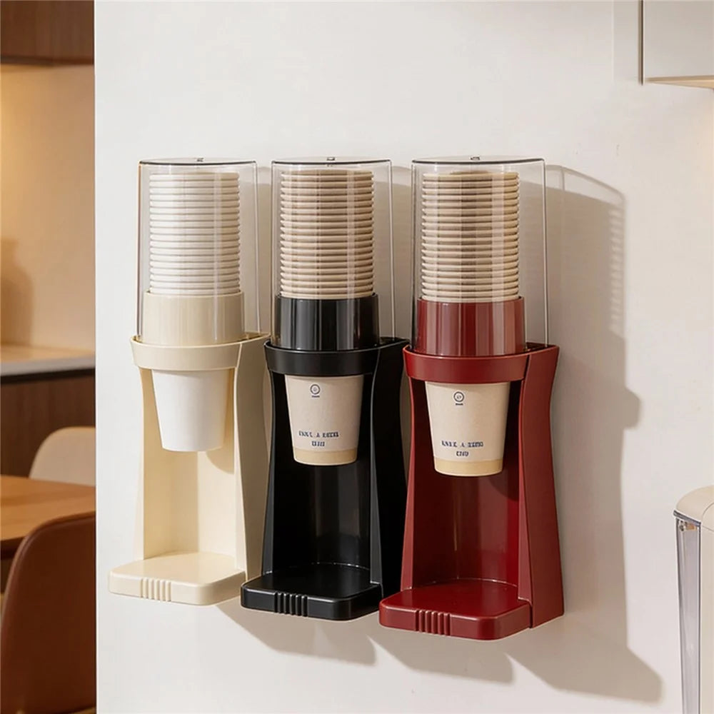 Single Cup Style Cup Dispenser Wall-Mounted Desktop Dual-Use Cup Holder for Home Kitchen Office - Black - 6