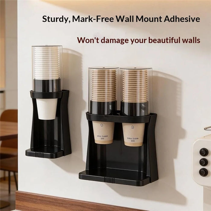 Double Cup Style Cup Dispenser Wall-Mounted Desktop Dual-Use Cup Holder for Home Kitchen Office - Black - 3