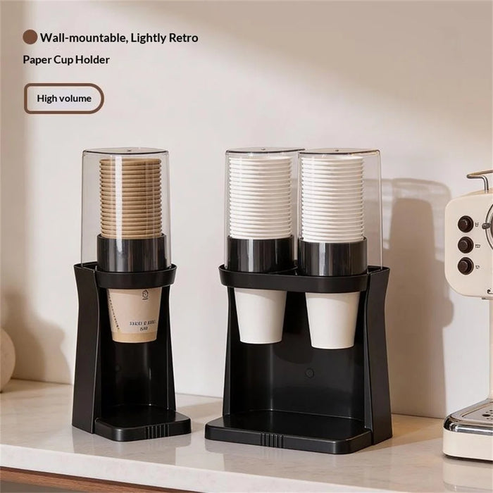 Double Cup Style Cup Dispenser Wall-Mounted Desktop Dual-Use Cup Holder for Home Kitchen Office - Black - 4