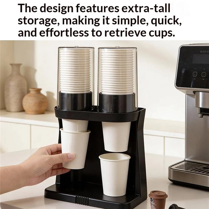 Double Cup Style Cup Dispenser Wall-Mounted Desktop Dual-Use Cup Holder for Home Kitchen Office - Black - 5