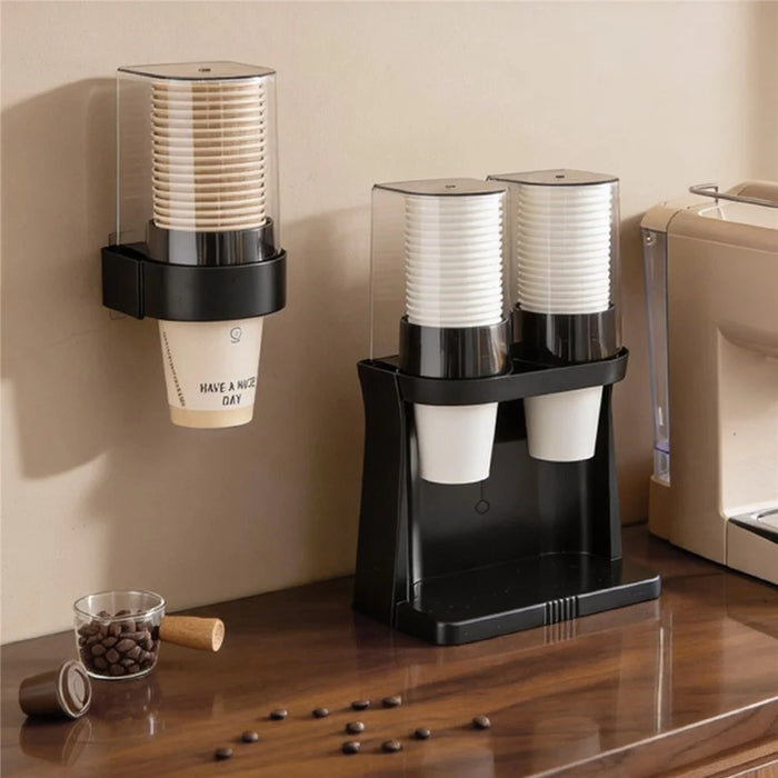 Double Cup Style Cup Dispenser Wall-Mounted Desktop Dual-Use Cup Holder for Home Kitchen Office - Black - 6
