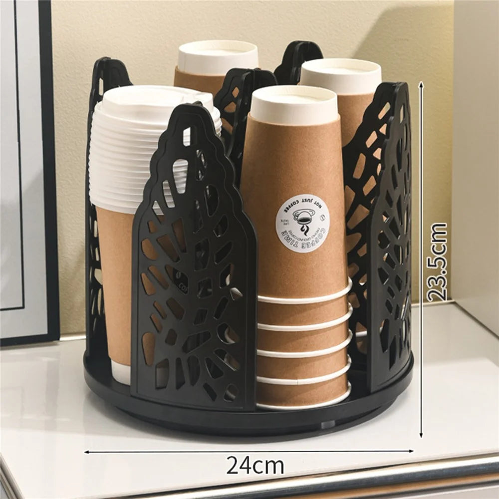 Paper Cup Holder 360° Rotating 4-Compartment Storage Rack for Kitchen - Black - 1
