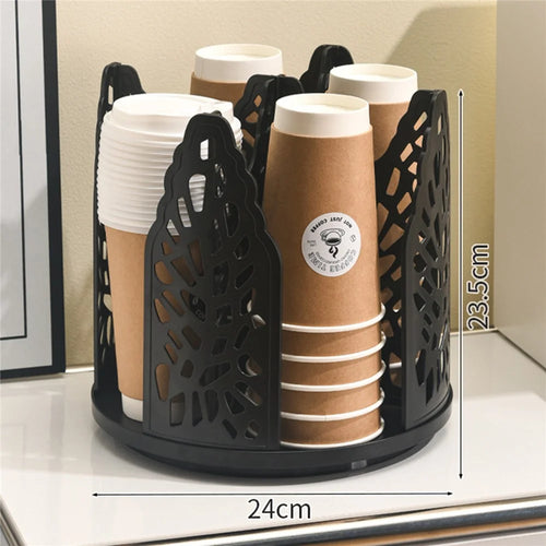 Paper Cup Holder 360° Rotating 4-Compartment Storage Rack for Kitchen - Black - 1