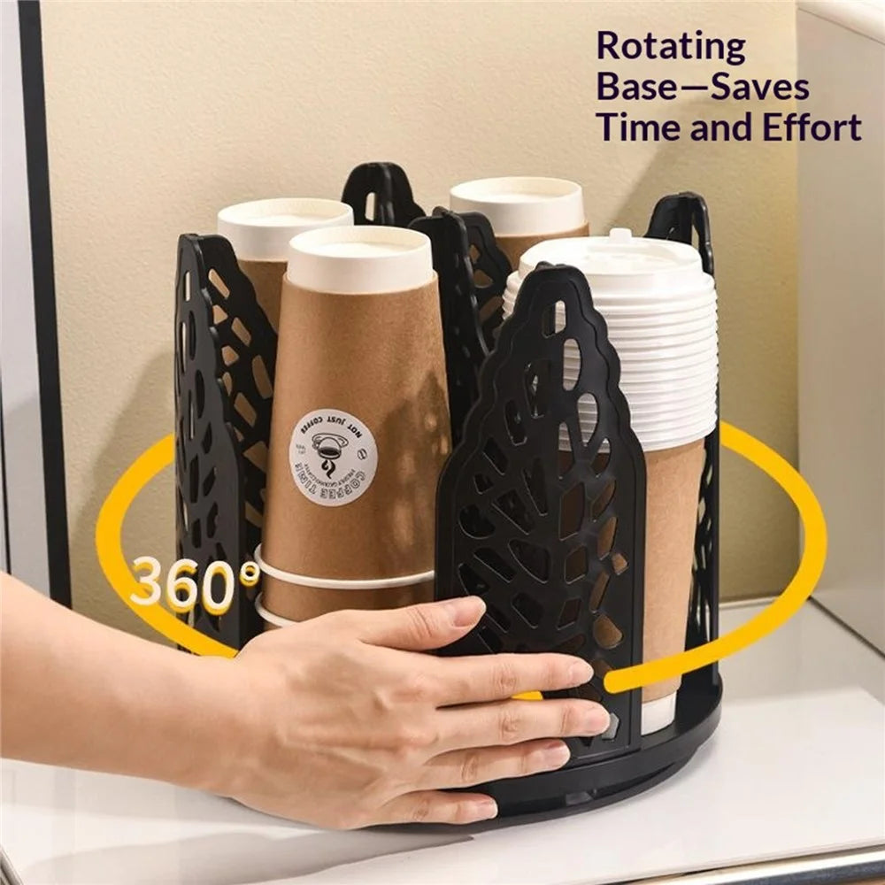 Paper Cup Holder 360° Rotating 4-Compartment Storage Rack for Kitchen - Black - 2