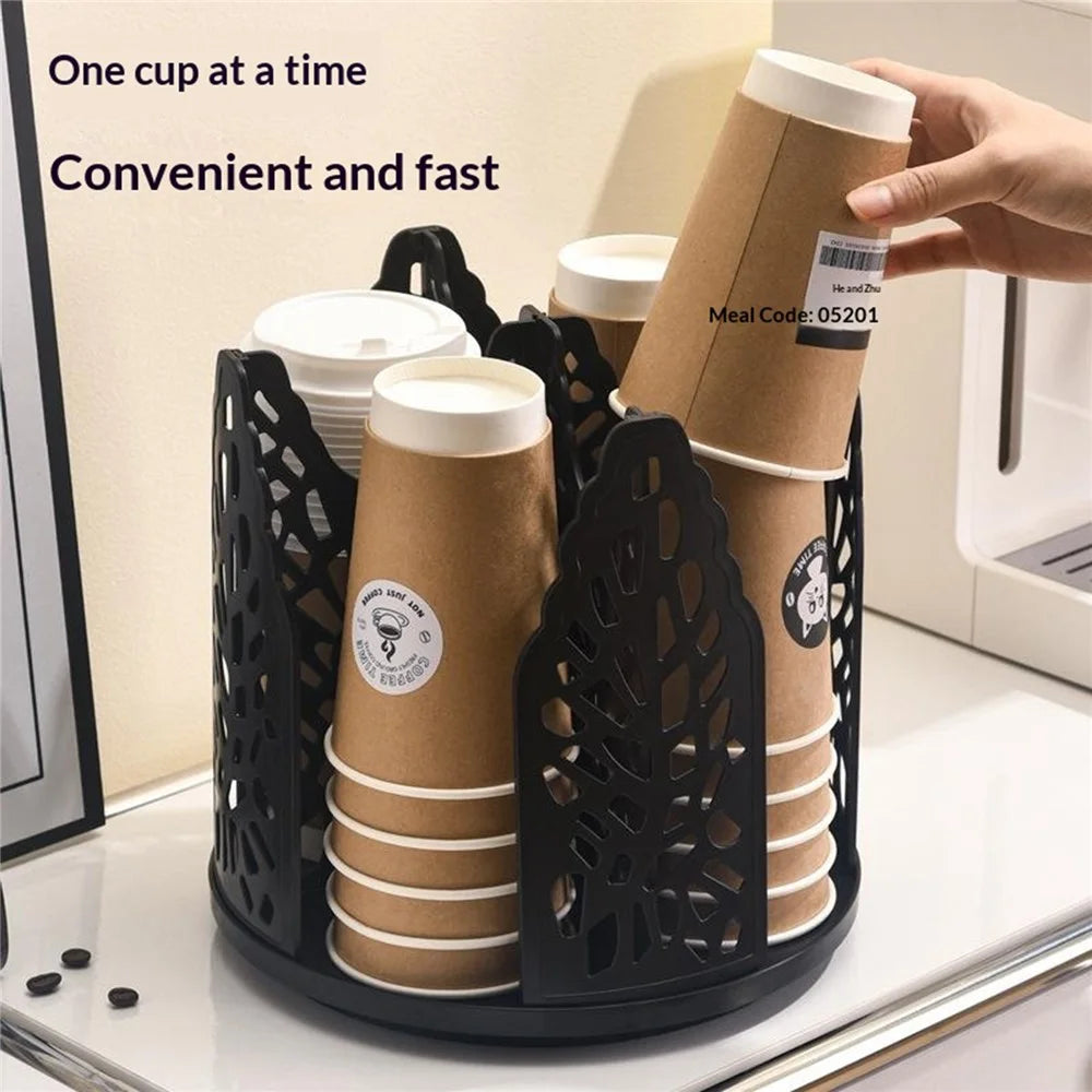 Paper Cup Holder 360° Rotating 4-Compartment Storage Rack for Kitchen - Black - 4