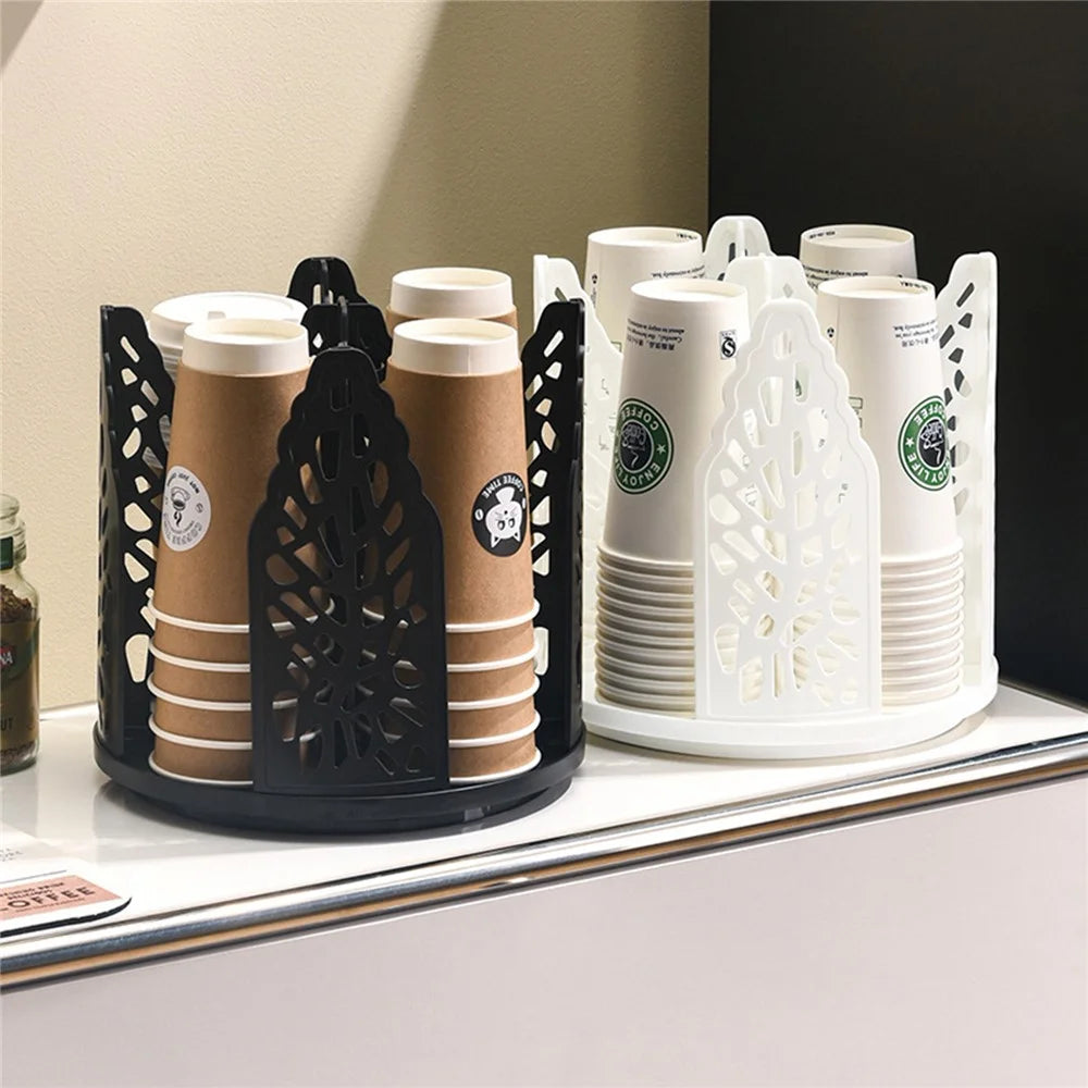 Paper Cup Holder 360° Rotating 4-Compartment Storage Rack for Kitchen - Black - 7