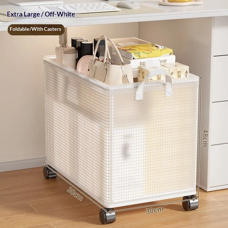 48x30x30cm Under Desk Storage Rack with Wheels Foldable Rolling Cart Organizer - 6