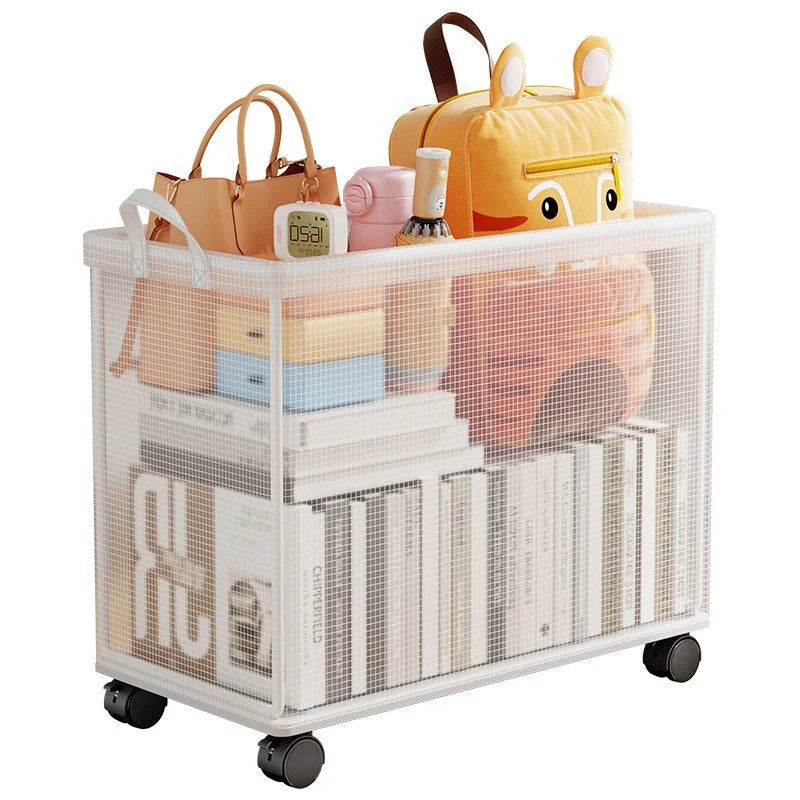 38x25x25cm Under Desk Storage Rack with Wheels Foldable Rolling Cart Organizer - Clear White - 1