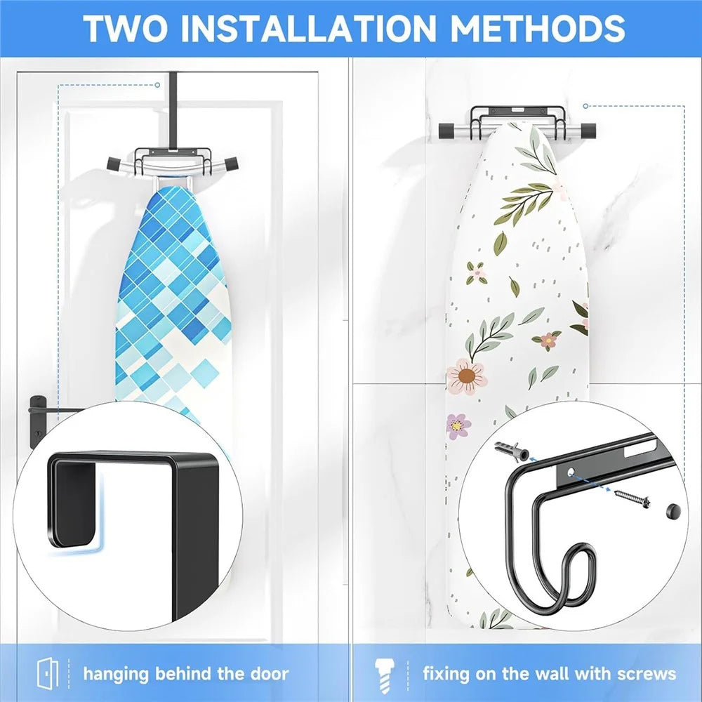 Over-the-Door Ironing Board Holder Wall Mounted Storage Rack Home Organizer - Black - 2