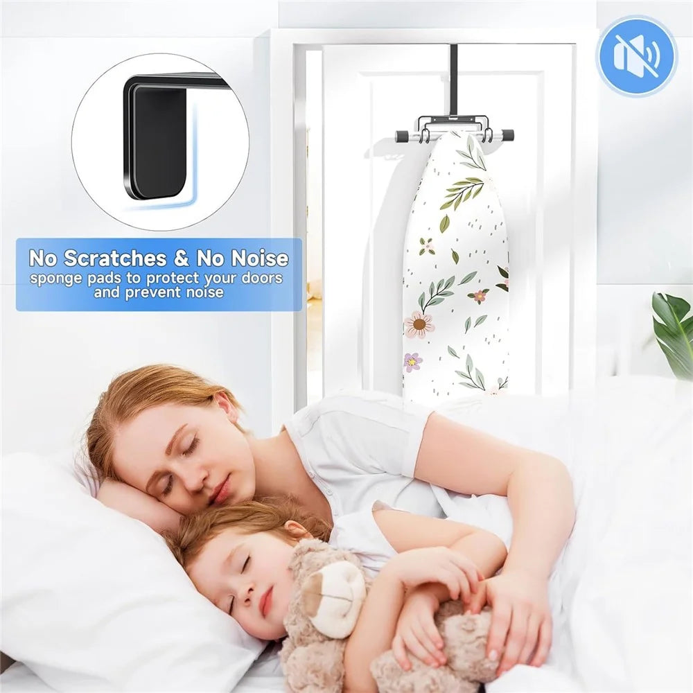 Over-the-Door Ironing Board Holder Wall Mounted Storage Rack Home Organizer - Black - 3