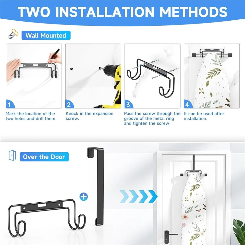 Over-the-Door Ironing Board Holder Wall Mounted Storage Rack Home Organizer - Black - 4
