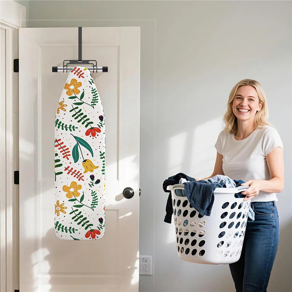 Over-the-Door Ironing Board Holder Wall Mounted Storage Rack Home Organizer - Black - 5