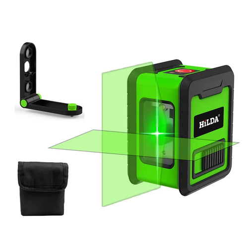 HILDA 2-Lines Cross Green Light Laser Level Meter Horizontal and Vertical Laser Self-Leveling Tool (with Wall Bracket and Storage Bag) - Green - 1