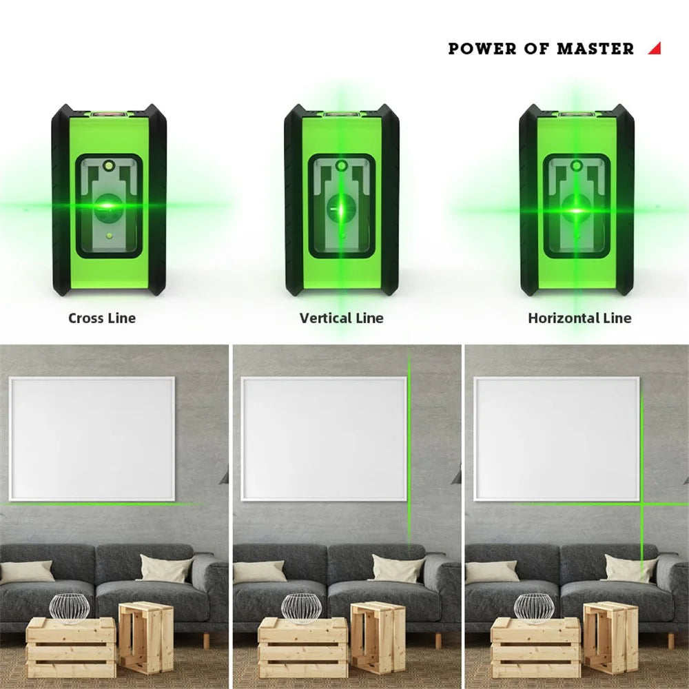 HILDA 2-Lines Cross Green Light Laser Level Meter Horizontal and Vertical Laser Self-Leveling Tool (with Wall Bracket and Storage Bag) - Green - 3