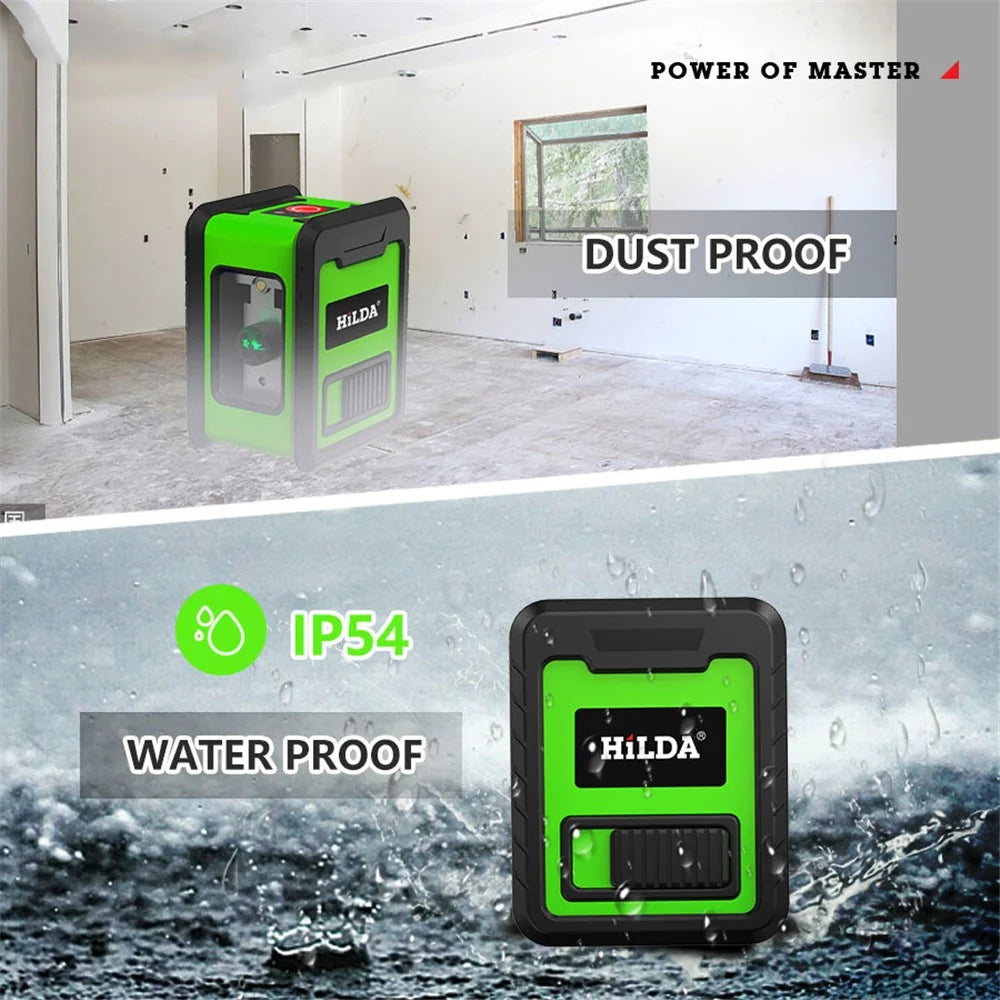 HILDA 2-Lines Cross Green Light Laser Level Meter Horizontal and Vertical Laser Self-Leveling Tool (with Wall Bracket and Storage Bag) - Green - 5