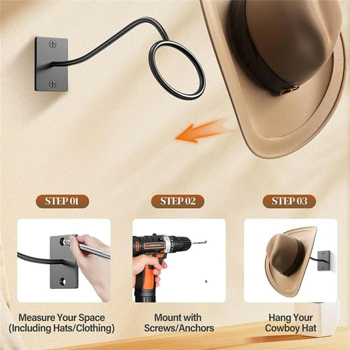 4Pcs Wall Mounted Hat Hook Rustproof Carbon Steel Circular Support Baseball Cap Rack - Black - 4