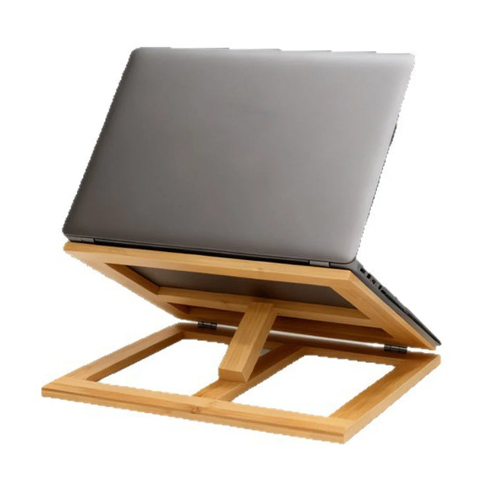 Bamboo Laptop Stand Desk Riser 4-Level Adjustable Ergonomic Foldable Reading Shelf Heat Dissipation - 1