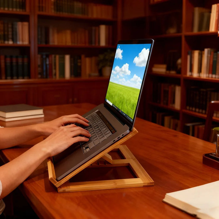 Bamboo Laptop Stand Desk Riser 4-Level Adjustable Ergonomic Foldable Reading Shelf Heat Dissipation - 4