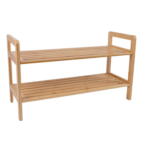 2-Tier Japanese Style Bamboo Shoe Rack Storage Shelf for Entryway Bedroom Living Room - 1
